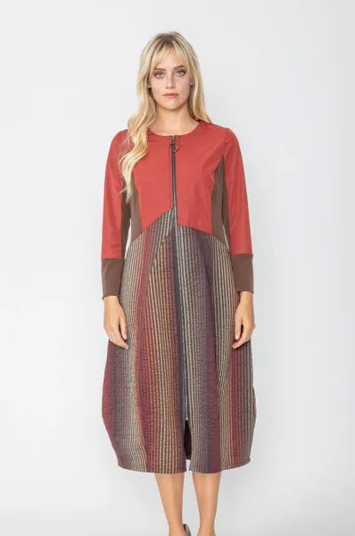 IC Collection Split Fabric Full Zip Dress-IC-5432D