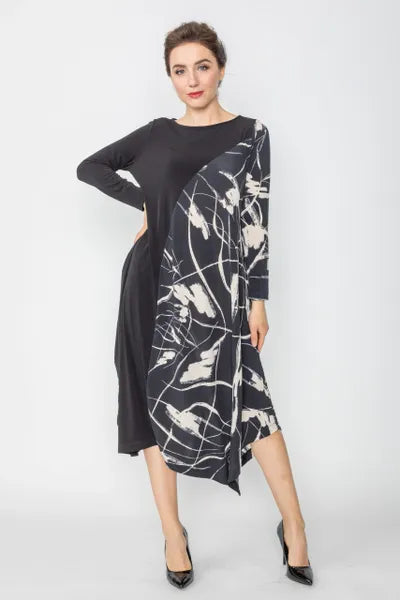 IC Collection Brushstroke Asymmetrical Boat Neck Dress-5433D