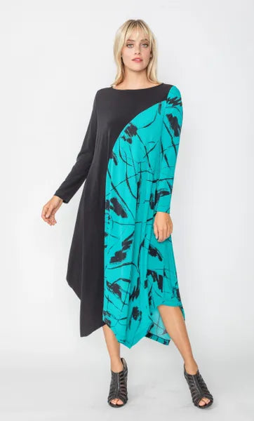 IC Collection Brushstroke Asymmetrical Boat Neck Dress-5433D