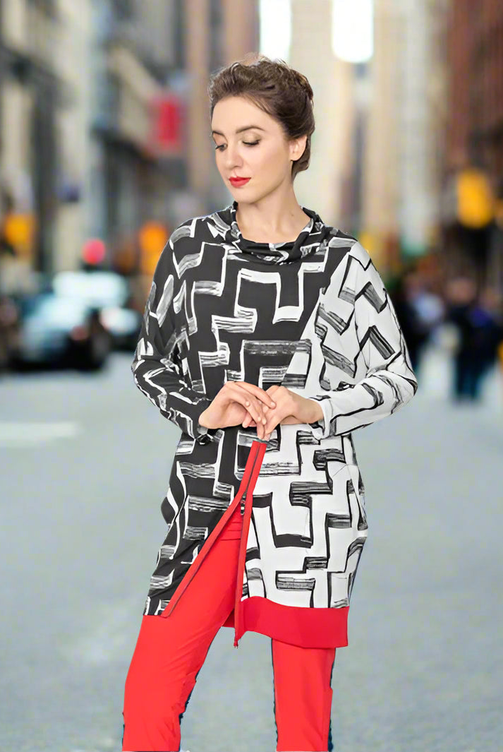 IC Collection Color Block Cowl Neck Tunic | Unique Apparel USA