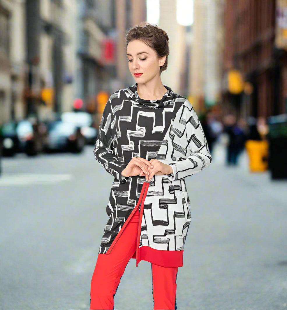 IC Collection Color Block Cowl Neck Tunic-IC-4434T