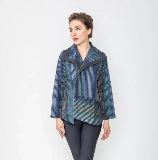 IC Collection Striped Textured Large Collar Jacket-IC-5406J