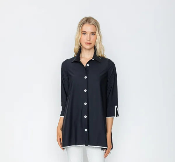 IC Collection White Trim Blouse-IC-5661B