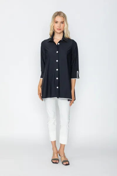 IC Collection White Trim Blouse-IC-5661B