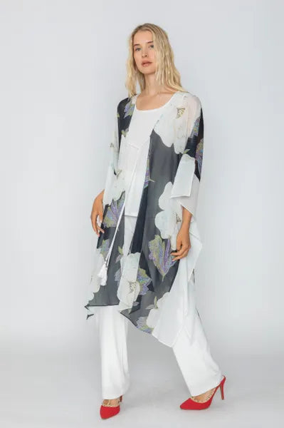 IC Collection Floral Print Sheer Open Jacket-IC-5607J