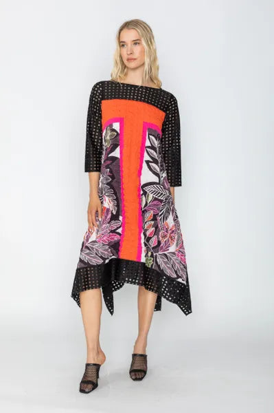 IC Collection Long Sleeve Textured Tropical Dress-IC-5773D