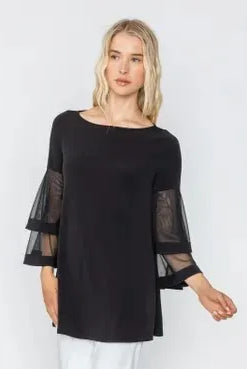IC Collection Mesh Double Ruffle Sleeve Top | Unique Apparel USA