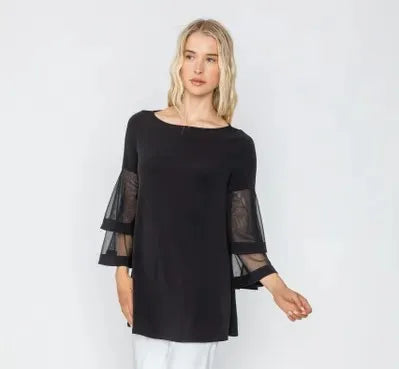 IC Collection Mesh Double Ruffle Sleeve Top-IC-5599T