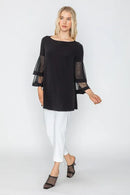 IC Collection Mesh Double Ruffle Sleeve Top-IC-5599T