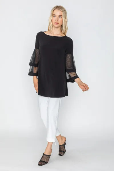 IC Collection Mesh Double Ruffle Sleeve Top-IC-5599T