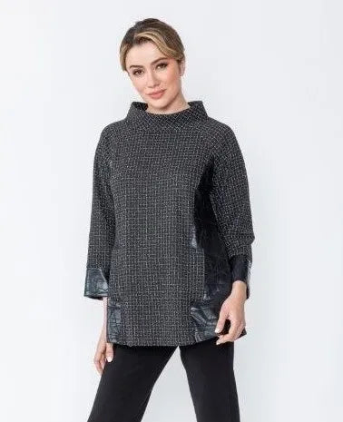 IC Collection Checker Print Faux Leather Top-IC-4934T