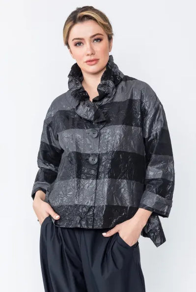 IC Collection Crinkled Ruffled Collar Jacket | Unique Apparel USA