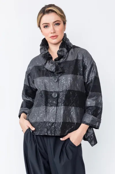 IC Collection Crinkled Ruffled Collar Jacket-IC-5067J