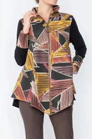 IC Collection Geo Print Zip Up Swing Top-IC-5094T