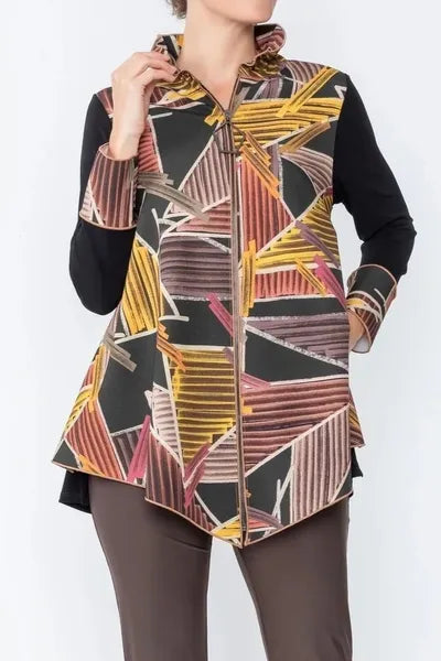 IC Collection Geo Print Zip Up Swing Top-IC-5094T