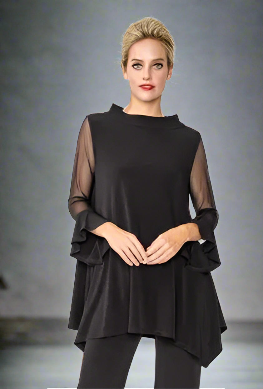 IC Collection Mesh Sleeve Asymmetric Tunic-IC-4953T