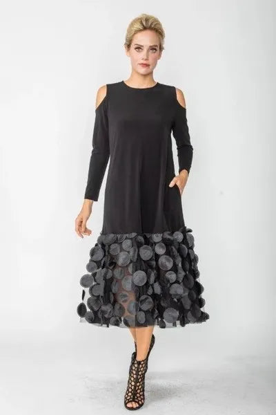 IC Collection Cold Shoulder Spiral Mesh Dress-IC-4683D