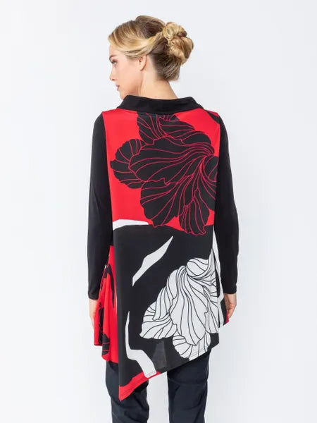 IC Collection Floral Print Asymmetric Bateau Neck Tunic-IC-4800T