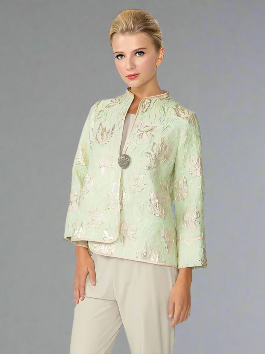 IC Collection Floral Embossed Single Button Jacket-IC-4678J