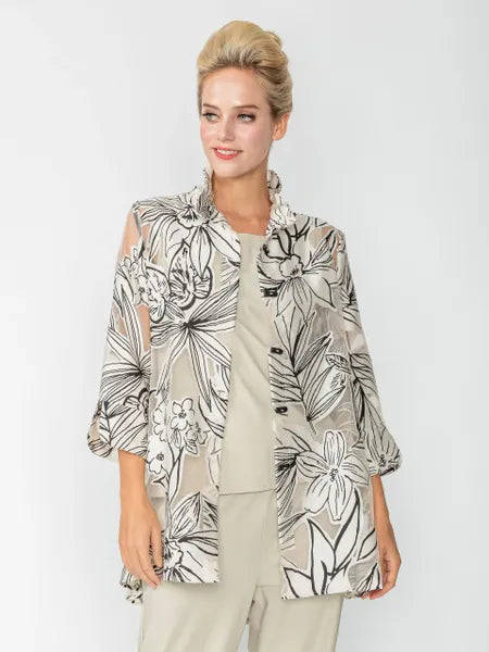 IC Collection Mesh Floral Sketch Wire Collar Top-IC-6136T