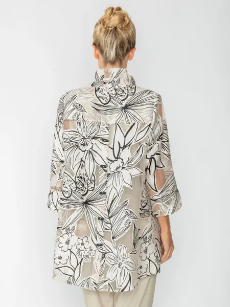 IC Collection Mesh Floral Sketch Wire Collar Top-IC-6136T