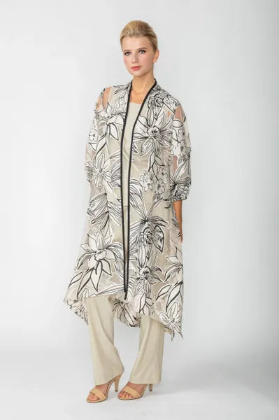 IC Collection Mesh Floral Sketch Long Jacket-IC-6169J