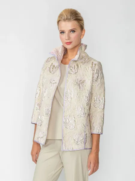 IC Collection Floral Embossed Open Jacket-IC-4672J