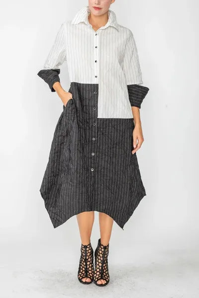 IC Collection Crinkle Color Block Shirt Dress-IC-6016D