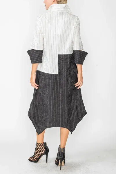 IC Collection Crinkle Color Block Shirt Dress-IC-6016D