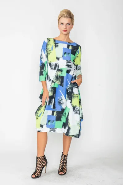 IC Collection Brush Stroke Boat Neck Dress-IC-4681D