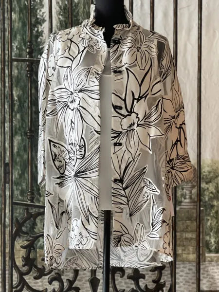 IC Collection Mesh Floral Sketch Wire Collar Top-IC-6136T