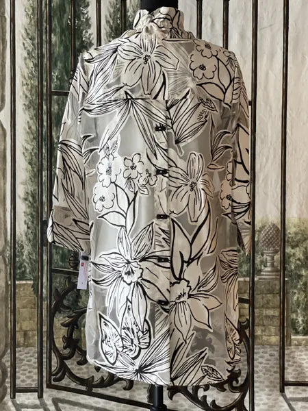 IC Collection Mesh Floral Sketch Wire Collar Top-IC-6136T