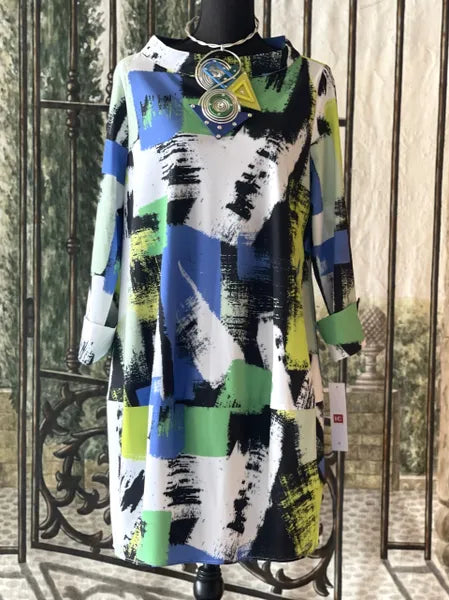 IC Collection Brush Stroke Boat Neck Tunic-IC-4720T