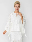 IC Collection Laser Cut Tassel Tie Poncho Top-IC-4647T