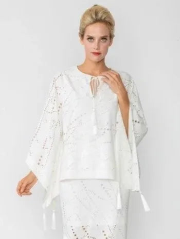 IC Collection Laser Cut Tassel Tie Poncho Top-IC-4647T
