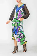 IC Collection Floral Print Mesh Sleeve Dress-IC-6143D