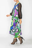 IC Collection Floral Print Mesh Sleeve Dress-IC-6143D