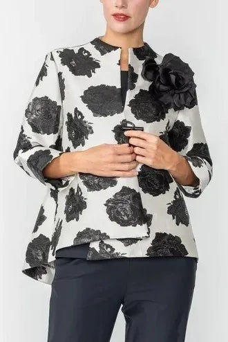 IC Collection Black Floral Jacket With Detachable Flower | Unique Apparel USA