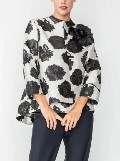 IC Collection Black Floral Jacket With Detachable Flower-IC-6128J
