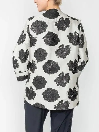 IC Collection Black Floral Jacket With Detachable Flower-IC-6128J