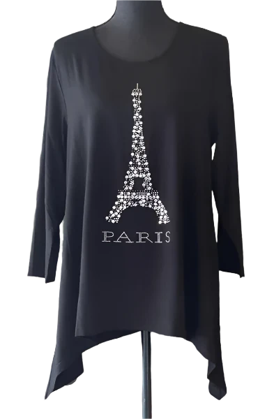 Gardy Rhinestone Paris Graphic Asymmetrical Top-8200