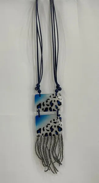 Handmade Blue Grey Resin Bead Necklace-NT237A