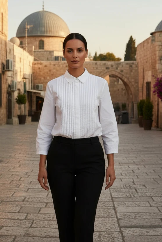 Alembika White Pleated Front Top-ST371W