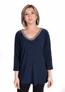 Vecceli Italy V Neck Embellished Top-MT1262