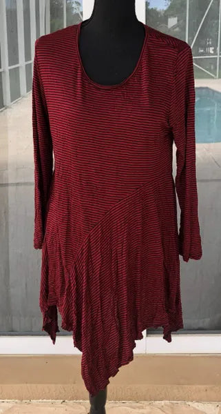 Comfy USA Crinkled Pinstripe Asymmetrical Tunic-C626P