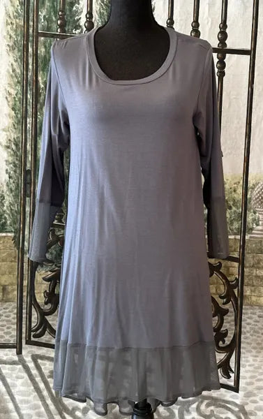 Comfy USA Mixed Fabric High Low Tunic-C4197
