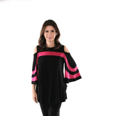 IC Collection Two Tone Open Shoulder Tunic-IC-1381T-B