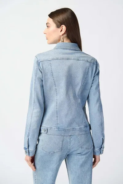 Joseph Ribkoff Fitted Denim Jacket With Allover Rhinestones-241914
