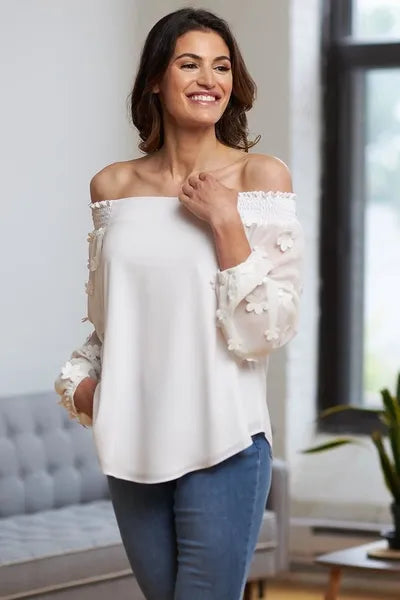 Joseph Ribkoff Blanc Fleur Off The Shoulder Tunic-JR-202163