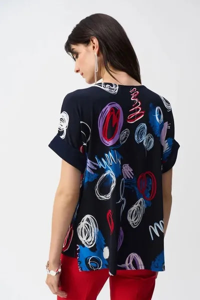 Joseph Ribkoff Silky Knit Abstract Print Boxy Top Style 251132